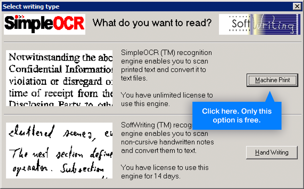 Select the "machine print' to count words in OCR