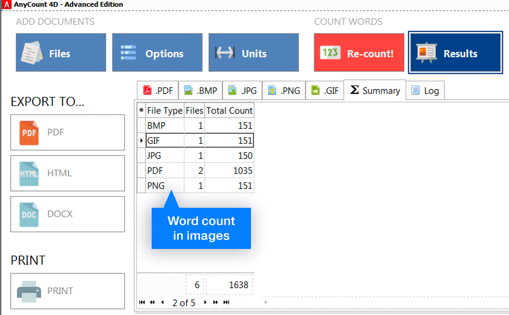 Word count in Images and OCR