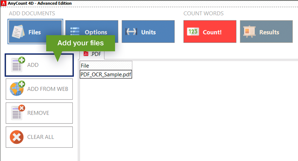 Select PDF OCR file for word count