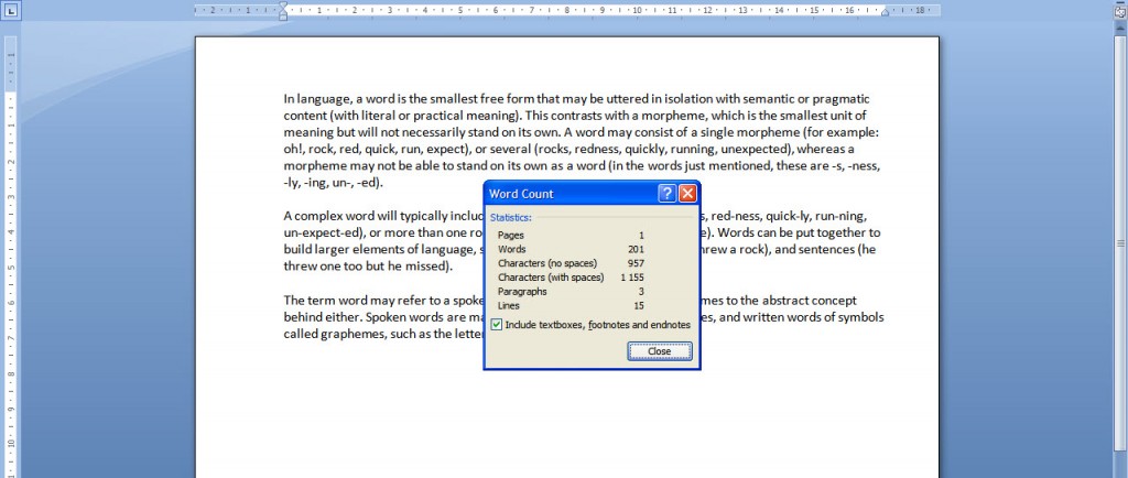 MS Word word count tool