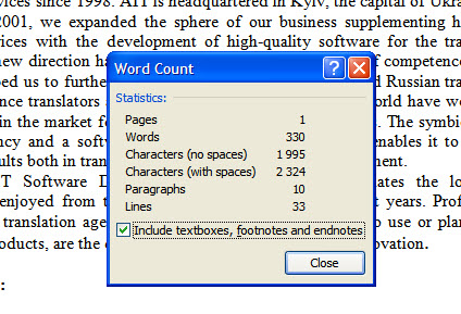 Word count in plain text