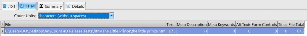 Counting characters without spaces in htm prince