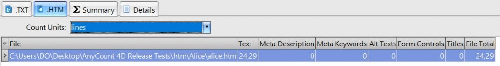 Counting lines in htm alice