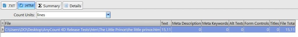 Counting lines in htm prince