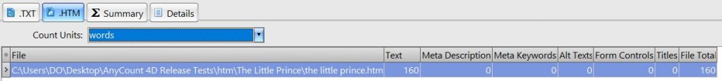 Counting words in htm prince
