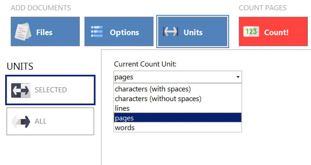 AnyCount page count settings