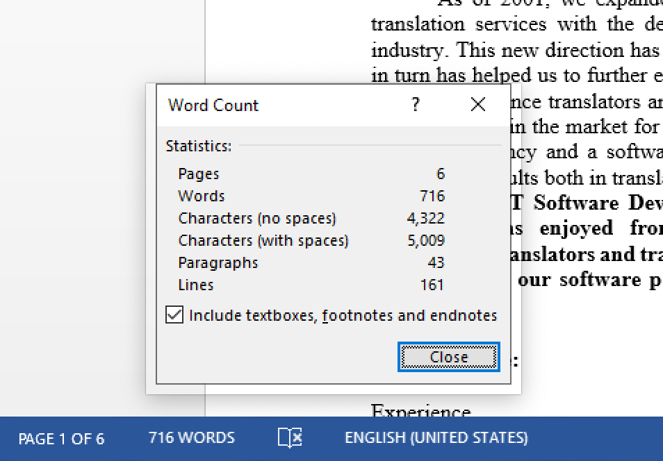 Word-count Microsoft Word 2013