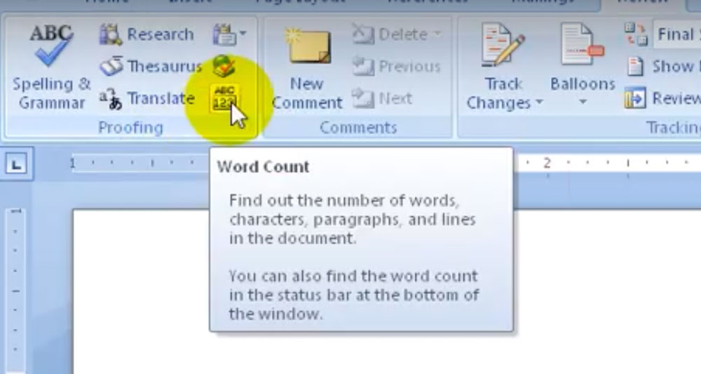 Word-count in Microsoft Word 2007