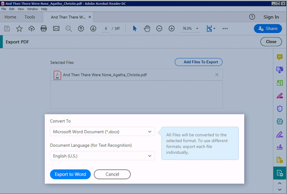 Convert PDF to Word with Adobe Reader