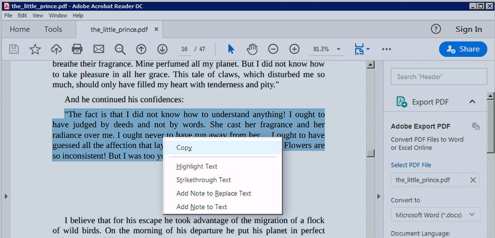 Word count in PDF text segment