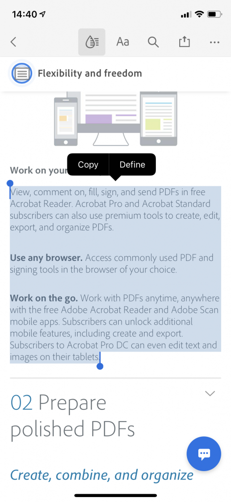 PDF word-count on Adobe Acrobat Reader App