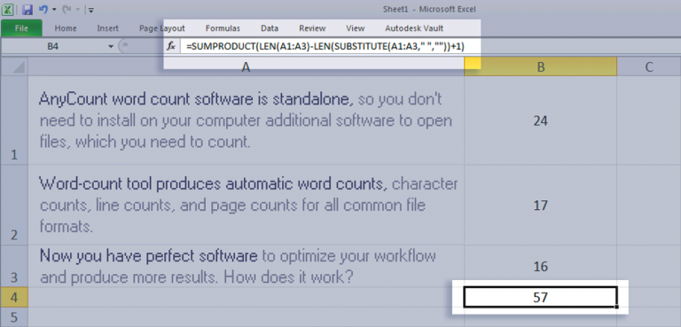 Count words in a range of cells in Microsoft Excel