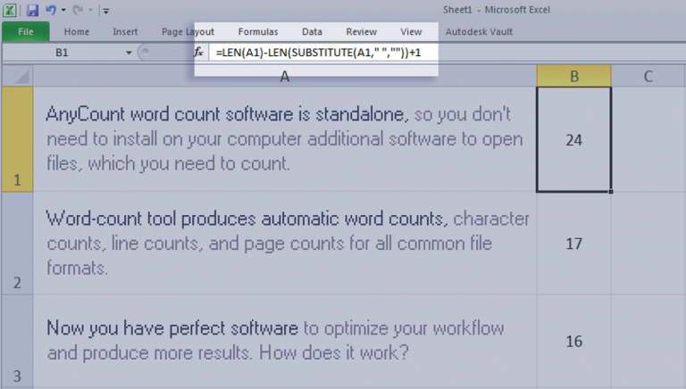 Excel cell word count generic formula