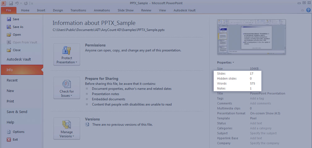 PPTX word-count statistics