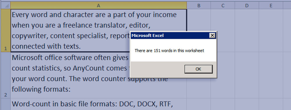 Word Count in Excel with the VBA code