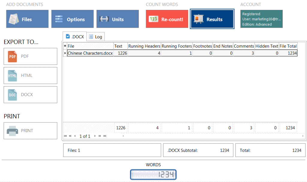 Chinese word count with AnyCount