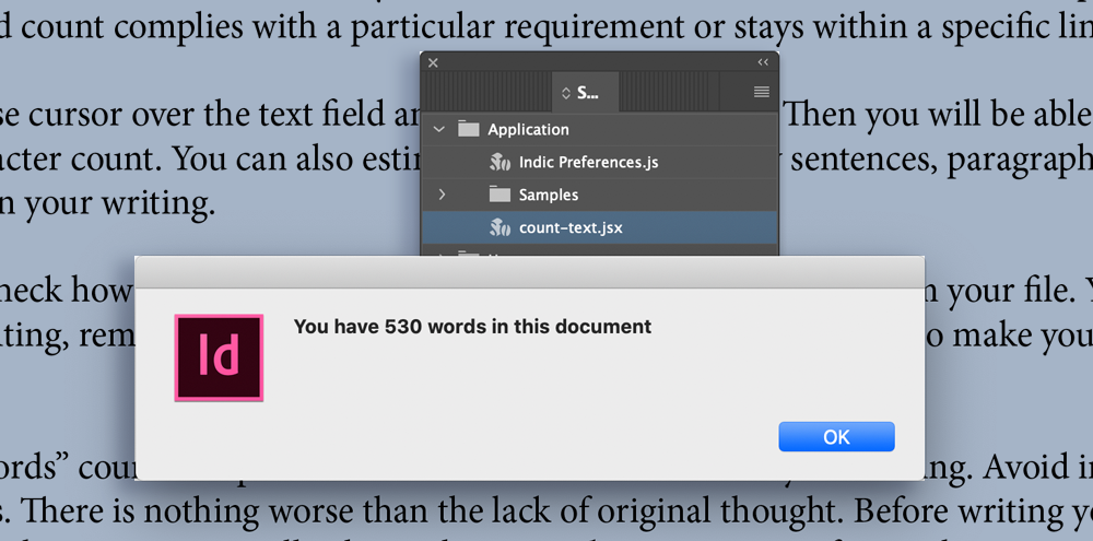 Indesign script for word count