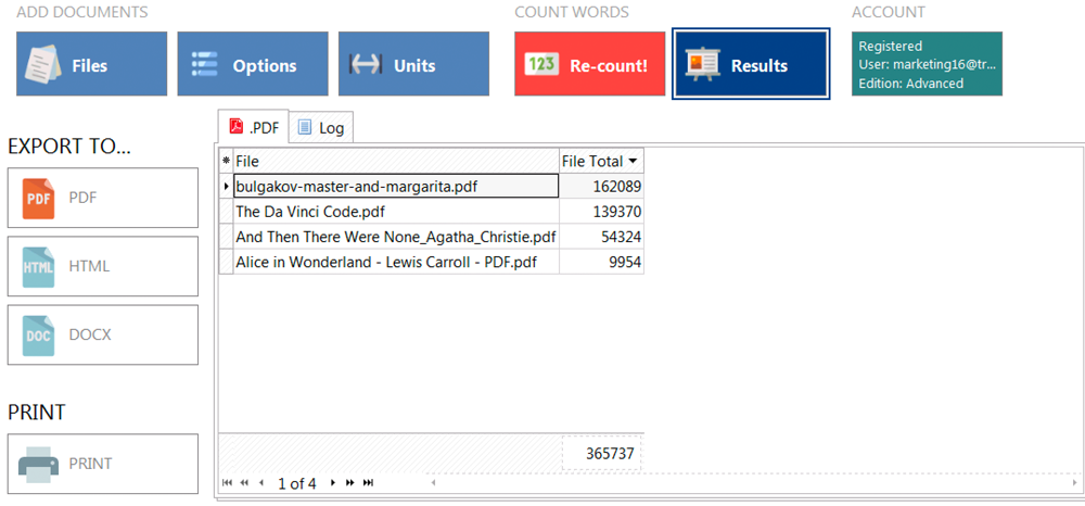 PDF from inDesign word count