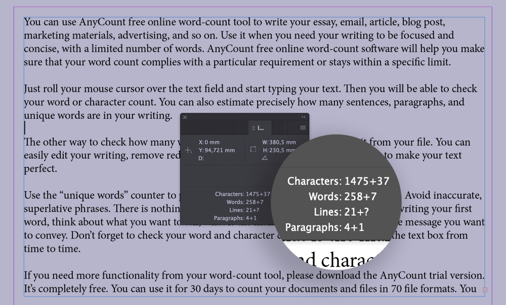 Indesign word count