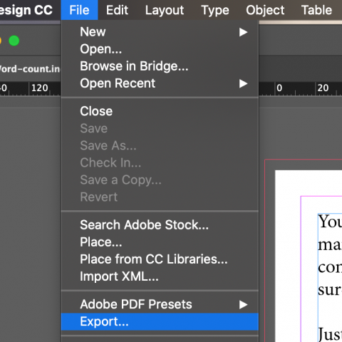 Save indesign file in PDF. Export in PDF